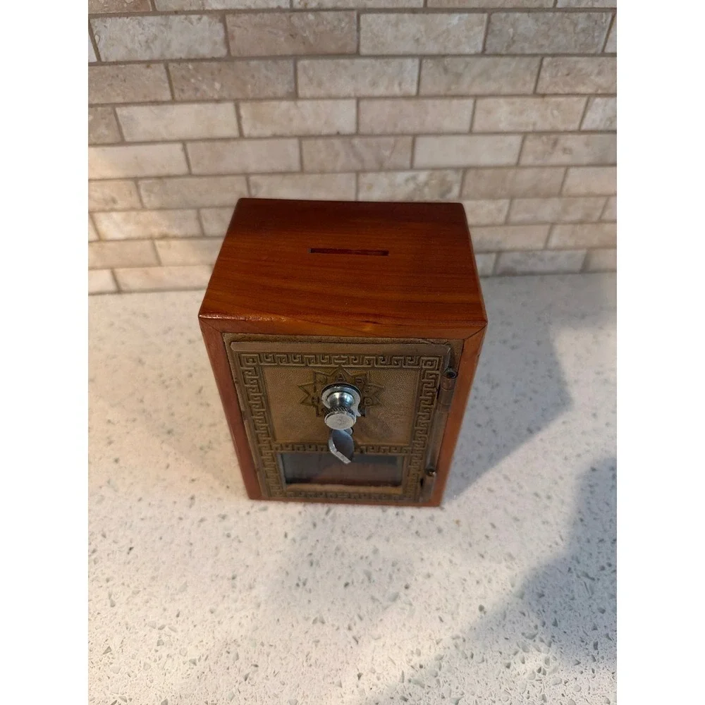 Vintage Wooden Bank Safe Coin‎ Bank Combination Lock Money Box Desktop Safe